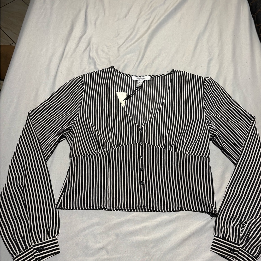 Black and White Striped Women's Top